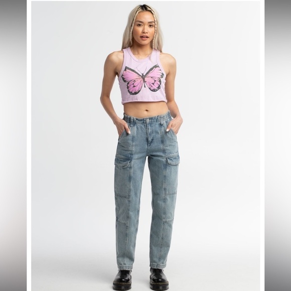 NWT Full Tilt Purple Butterfly Graphic Cropped Tank - Picture 4 of 12